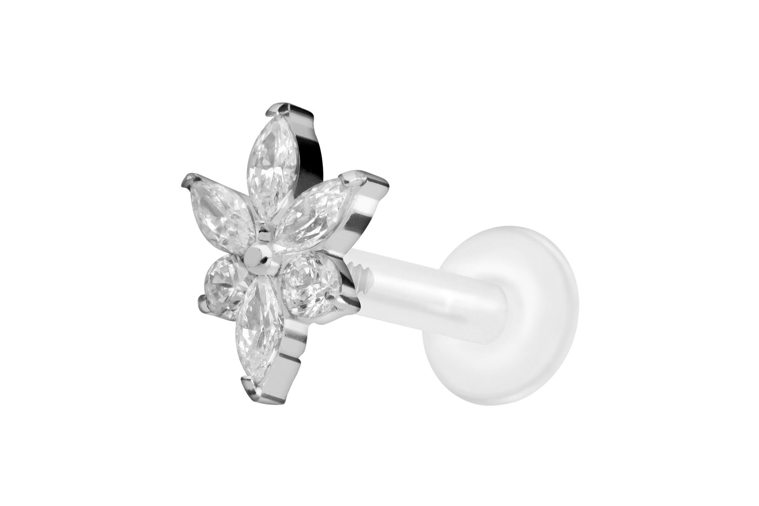 PTFE Labret Piercing mit Innengewinde + Titan-Aufsatz KRISTALLBLUME